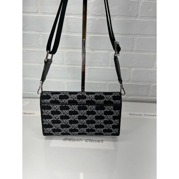 Michael Kors Crossbody Wallet Jet Set Metallic Large Clutch Purse Black Multi - Picture 3 of 11